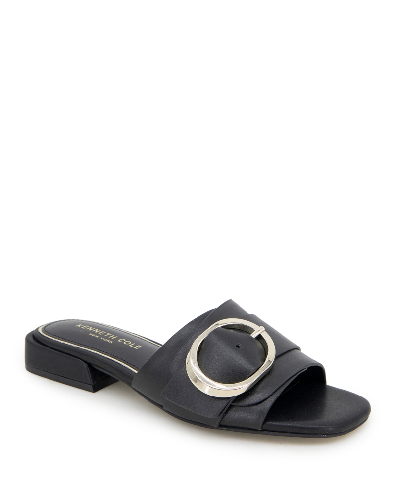 Kenneth Cole Womens Ingrid Square Toe Buckle Detail Slide Sandals