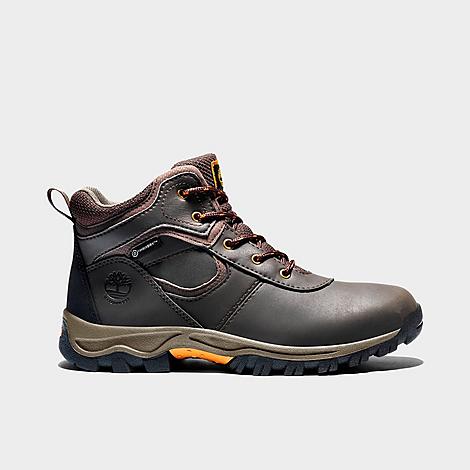 Timberland Boys' Big Kids' Mt. Maddsen Waterproof Hiking Boots in Brown/Dark Brown Size 6.5 Leather/Plastic