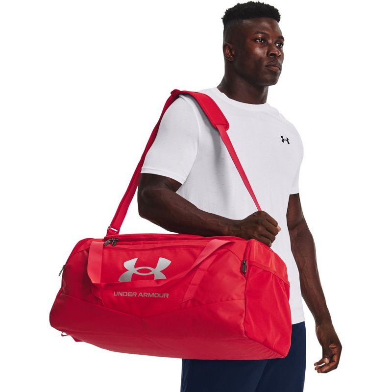 Under Armour Undeniable 5.0 Medium Duffle Bag Red/Metallic Silver - Athletic Sport Bags at Academy Sports