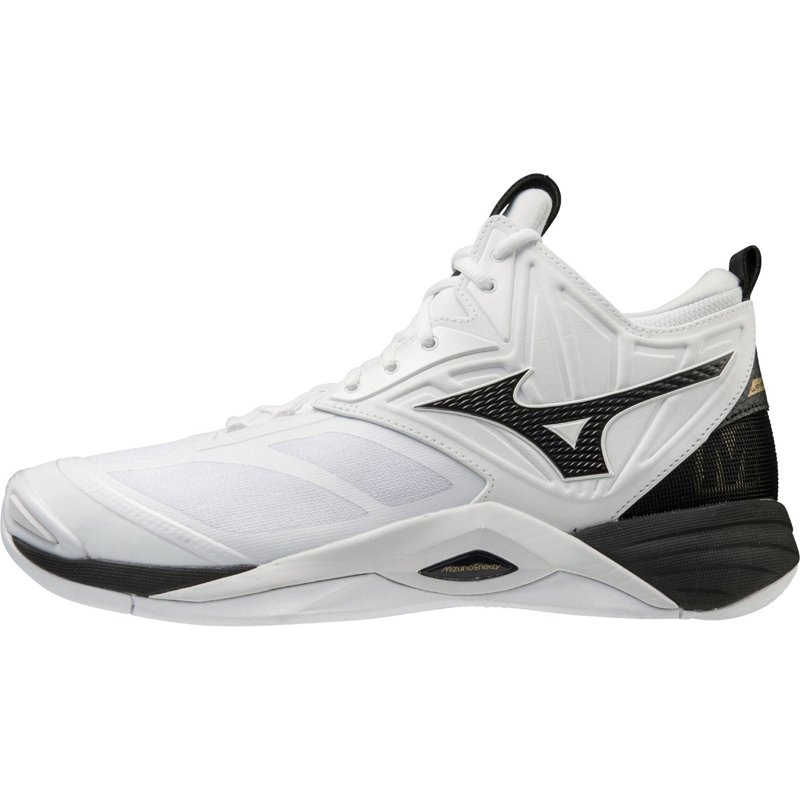 Mizuno Unisex Wave Momentum 2 Mid Court Shoes White/Black, 15 - Womens Volleyball at Academy Sports