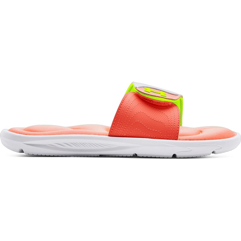 Under Armour Women’s Ignite XI Slides White/Electric Tangerine/Yellow, 12 - Soccer Slides at Academy Sports