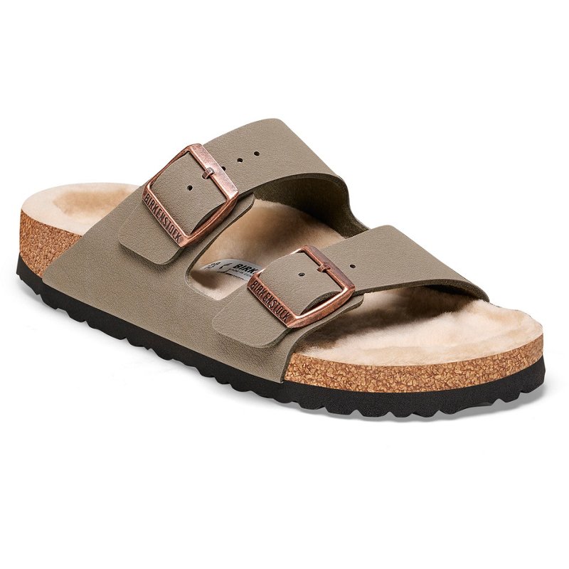 Birkenstock Womens Arizona Stone Shearling Birkibuc Sandals