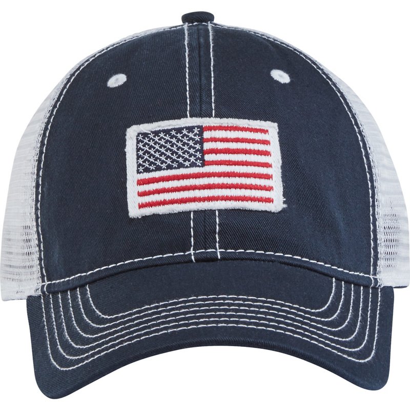 Academy Sports + Outdoors Mens American Flag Trucker Hat Peacoat - Mens Hunting/Fishing Headwear