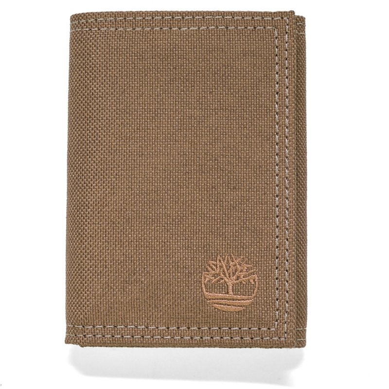 Timberland Nylon Embroidered Trifold Wallet Beige/Khaki - Wallets at Academy Sports