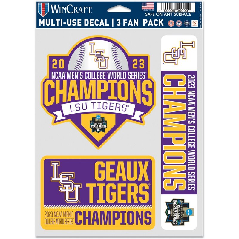 Wincraft Louisiana State University 2023 College World Series Baseball National Champs 3 pack 5.5 inch by 7.75 inch Fan Decal - NCAA Caps/Novelty Events